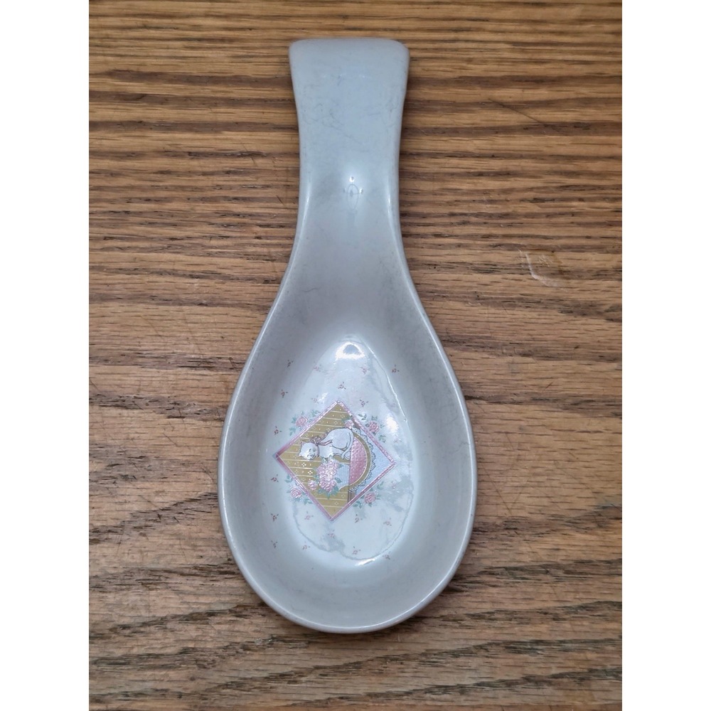 Vintage White Ceramic Stoneware Spoon Rest Cat Farmhouse Folk Art
